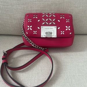 Michael Kors Hot Pink and Silver Small Crossbody Bag